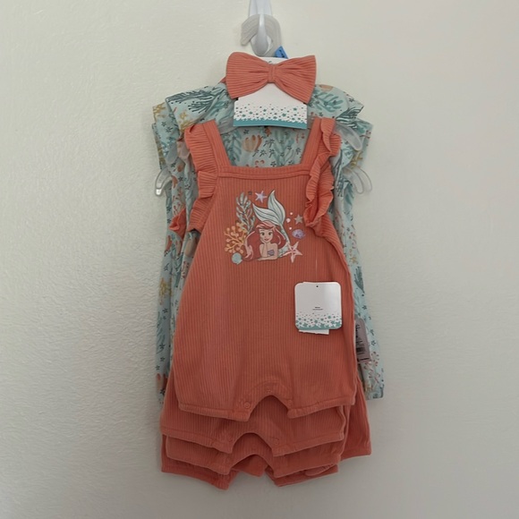 Disney 3pc Romper Bow Little Mermaid set - Picture 3 of 14